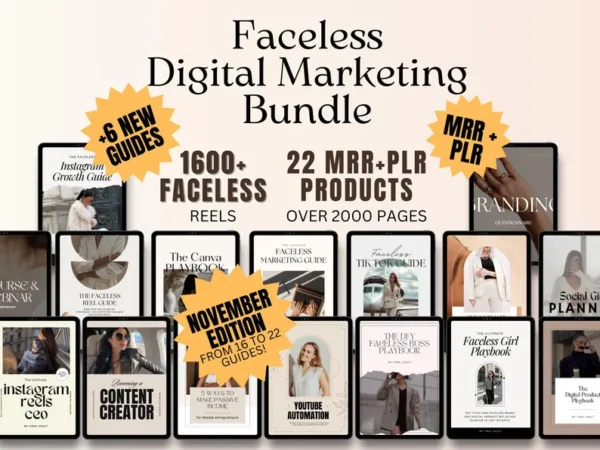 22 Faceless Digital Marketing MRR Products, Faceless Marketing, DFY, Master Resell Rights, Digital Marketing, Woman Digital Marketing