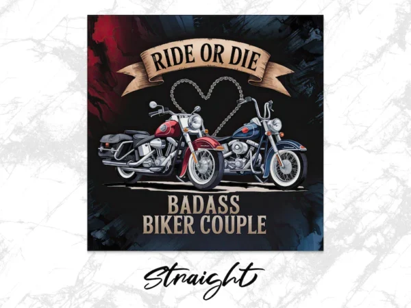 Ride or Die Badass Biker Couple Digital Tumbler 20oz Straight Tapered Commercial Use - Image 2