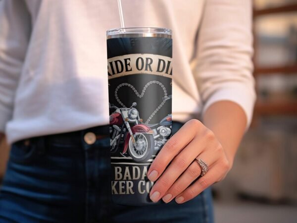 Ride or Die Badass Biker Couple Digital Tumbler 20oz Straight Tapered Commercial Use - Image 7